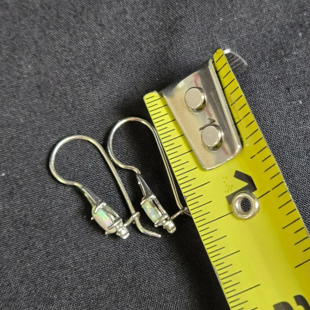 Sterling Silver 925 Opal Drop Earrings with CZ Accent Dangle Pierced Jewelry RJ - Picture 8 of 9